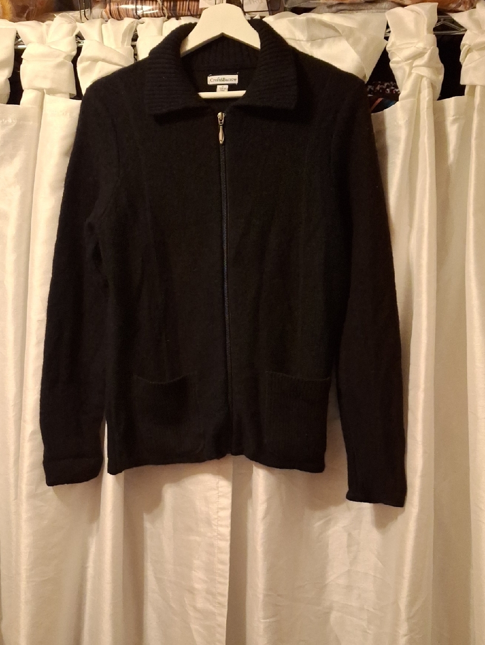 croft & barrow Black Zip-Front Collared Cardigan Sweater Wool